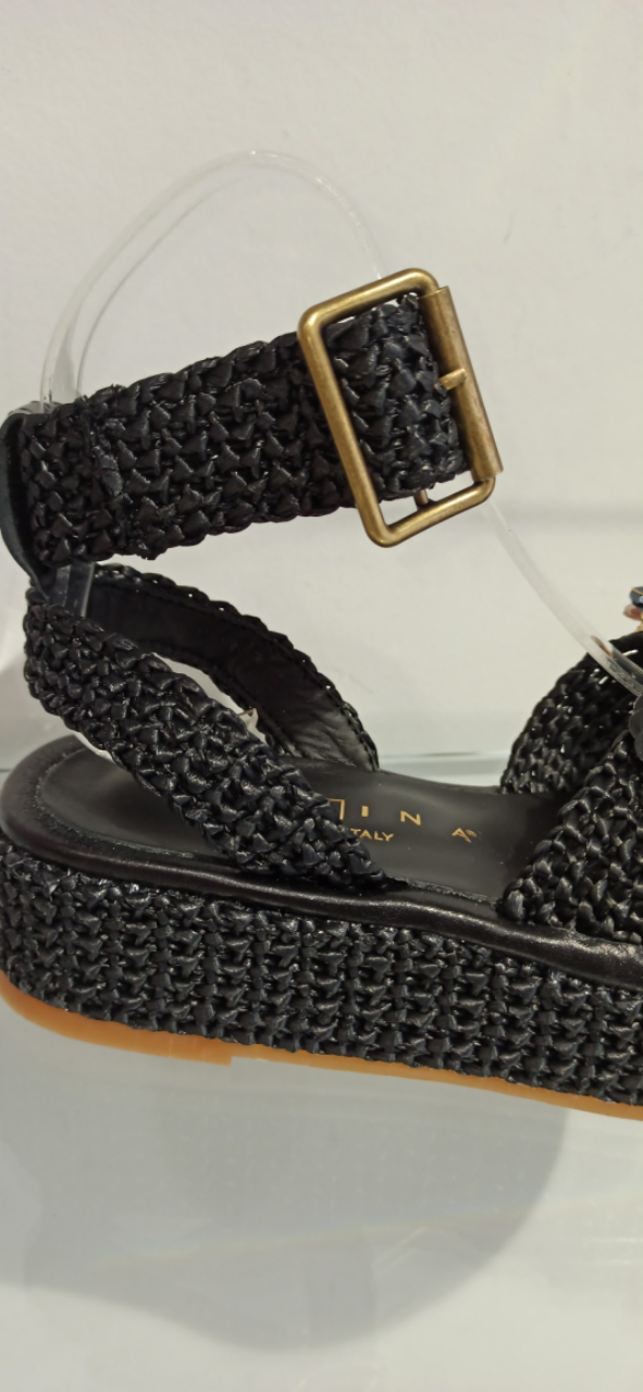 fiorina sandale plateforme en raffia noir