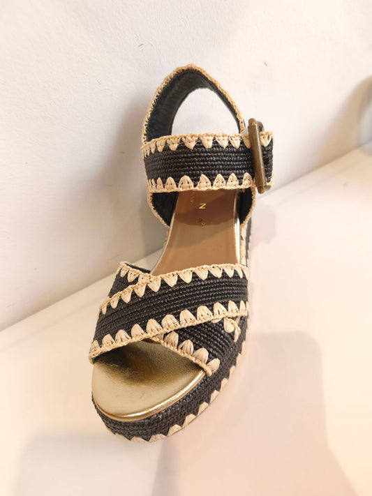 Sandales Compensées Noires Fiorina En Raphia Tissé - Talon de 8 cm, 100% Fabriqué en Italie (Copie)