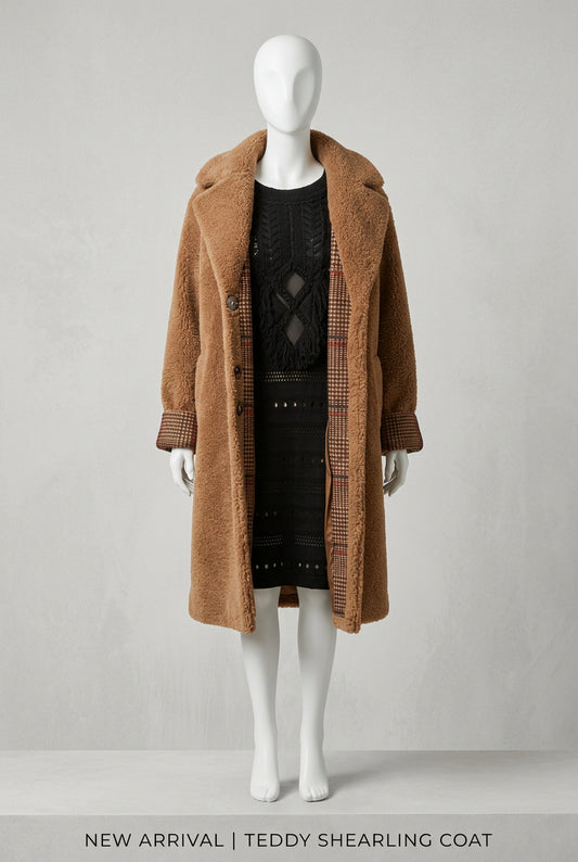 Manteau Cuir Peau Lainée Suite 109 Camel, Redingote 3/4 avec intérieur tartan, manteau cuir peau lainée camel