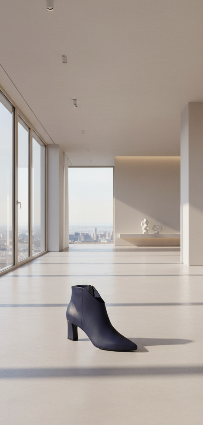 bruno premi bottines cuir bleu indigo talon carré découpe cheville pour une élégance exceptionnelle