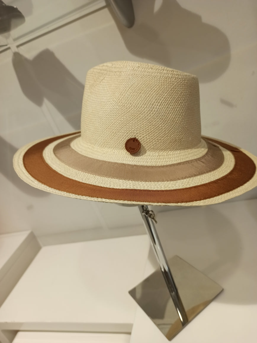 catarzi chapeau paille noir et camel tressé main