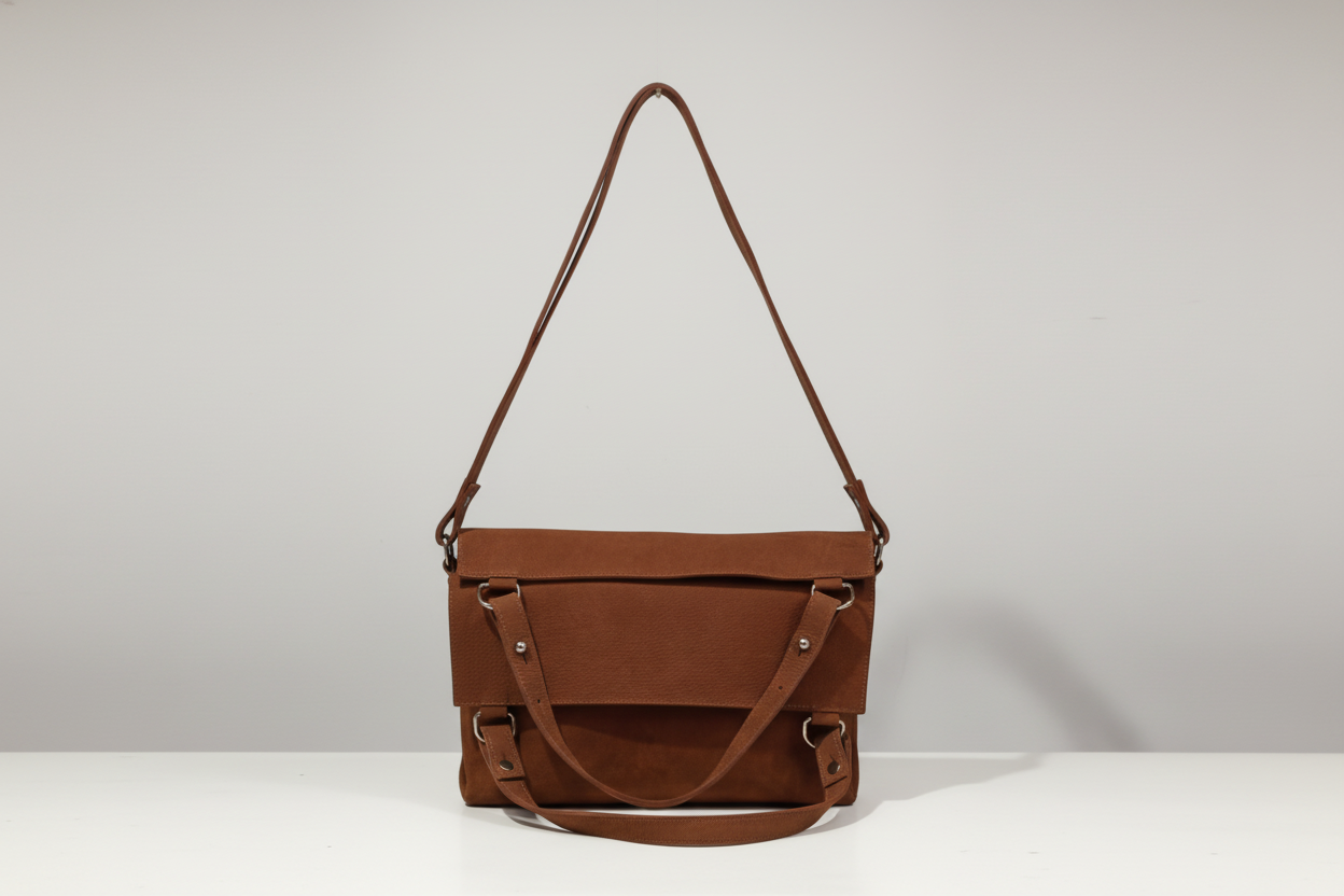 Le Petit Touquet, un incontournable de la maison Charles et Charlus. Confectionné en cuir nubuck marron, ce sac allie élégance et polyvalence. Ses surpiqûres écrue apportent une touche de raffinement discret. Dimensions : 34 x 30 cm. Trois façons de le porter selon vos envies : en grande bandoulière réglable pour plus de liberté, sur l'épaule pour un style classique, ou à la main pour une allure épurée. Toutes les bandoulières sont amovibles, vous offrant une flexibilité maximale au quotidien. Un compagnon