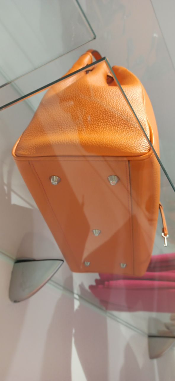 Sac À Main Femme Berthille Maison Française Modèle Vendôme En Cuir Grainé Mandarine 35X27X11cm