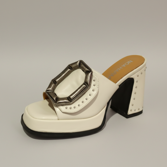 noa harmon sabot cuir crème clouté boucle acier plateau 3 cm cambrure 6 cm