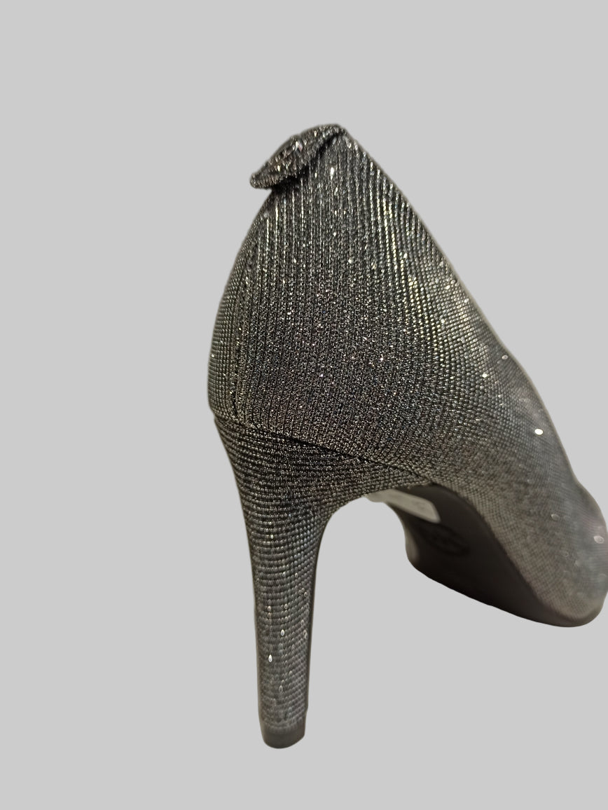 escarpin cuir strassé argent talon de 8 cm