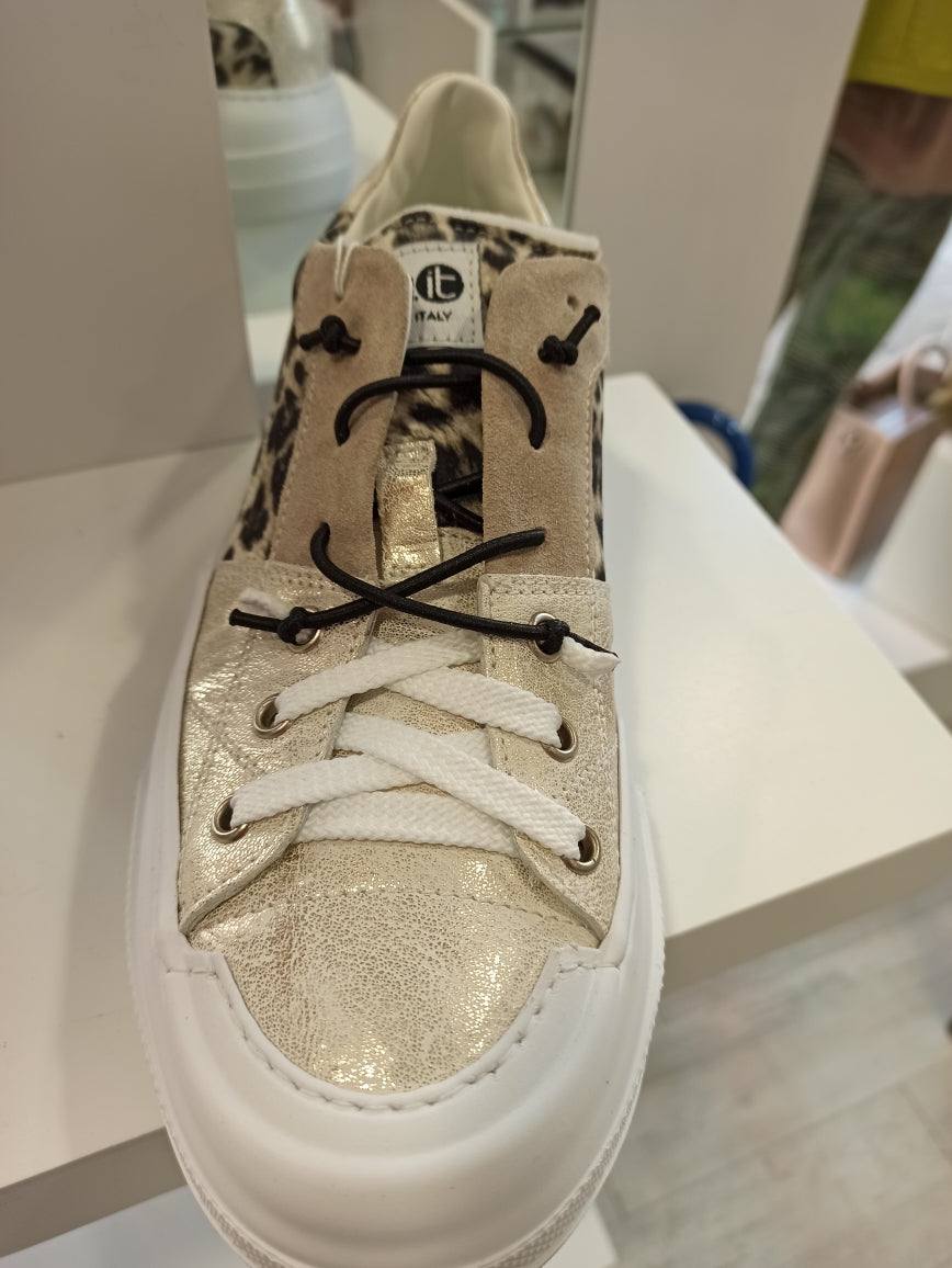 sneakers fru.it peau beige imprimé léopard semelle gomme pointure ajustée