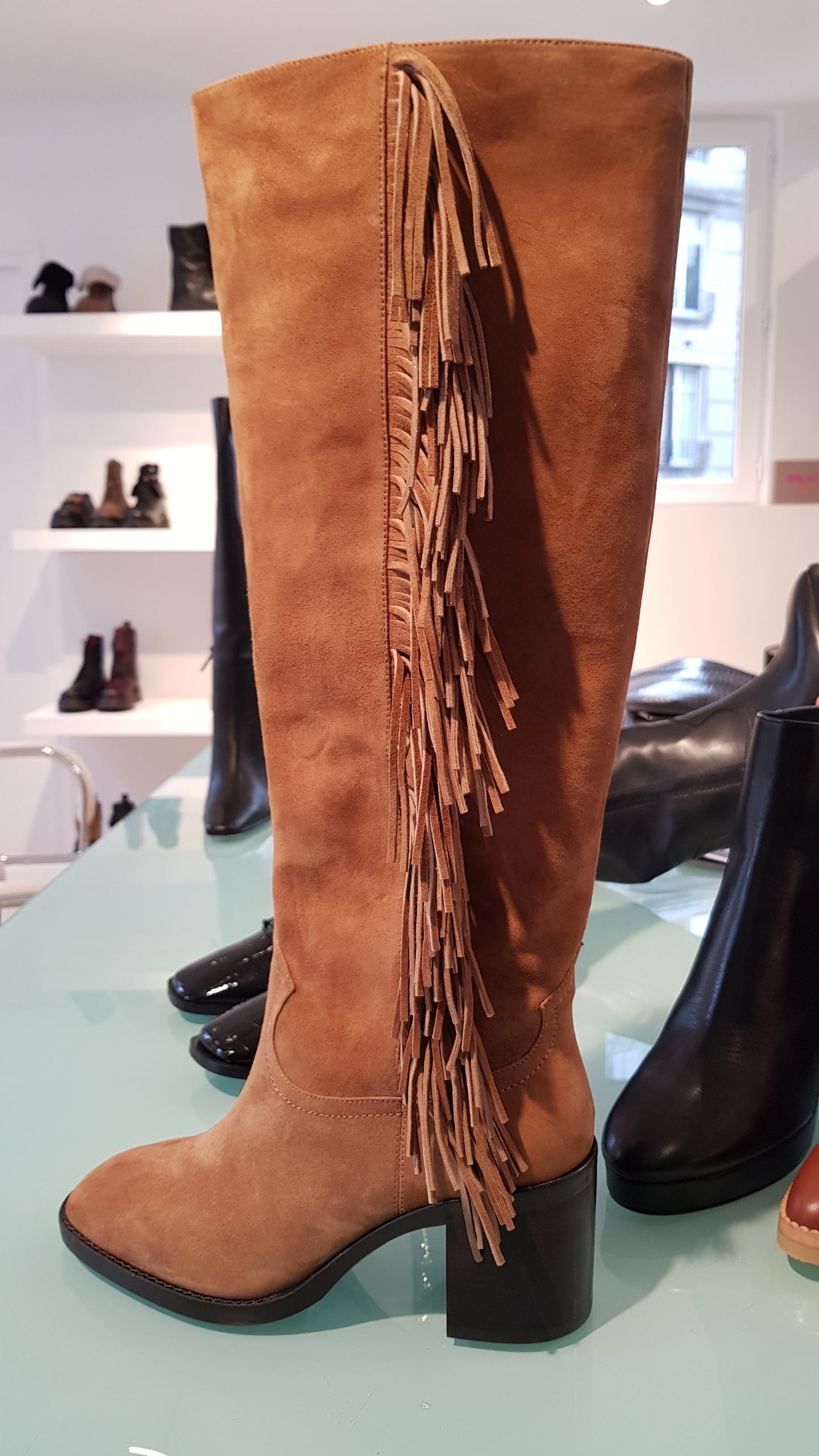 lola cruz botte haute camel à franges