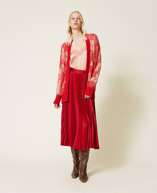 twinset jupe longue plissée framboise