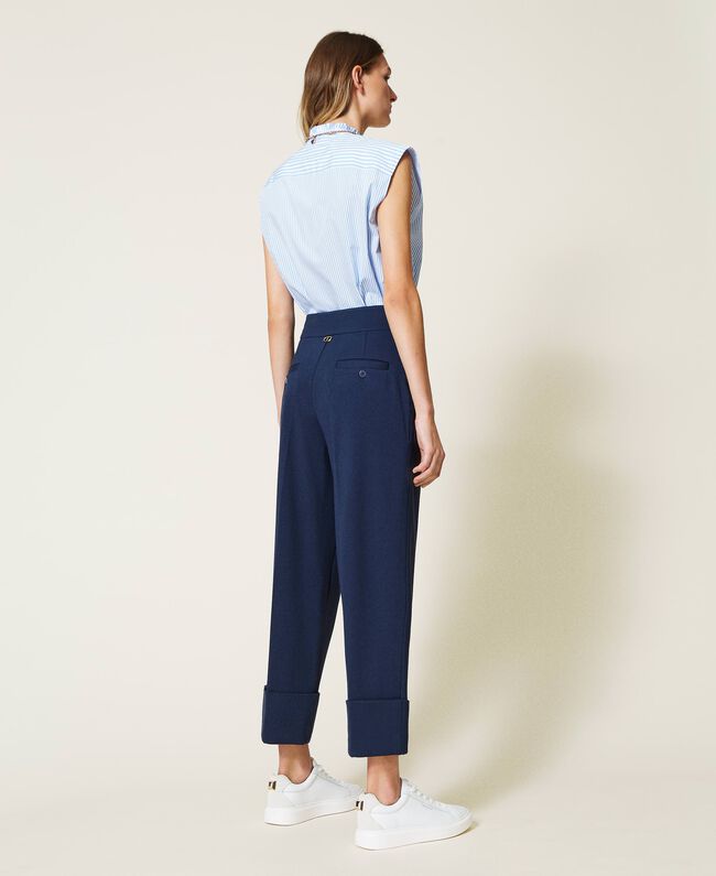Twinset pantalon indigo, pantalon droit femme en polyester pratique pour le quotidien et le voyage