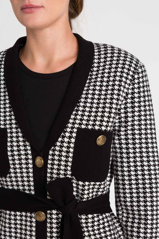 Twinset veste pied de poule, veste pied-de-poule femme élégante à motif noir et blanc