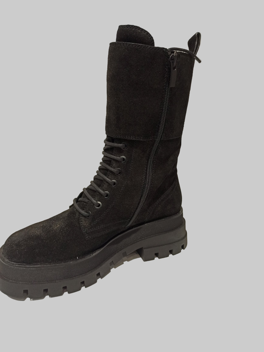 bruno premi boots de combat cuir camoscio noir irisé