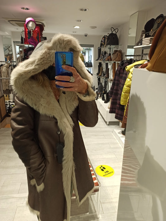 ventcouvert manteau peau capuche chocolat reversible