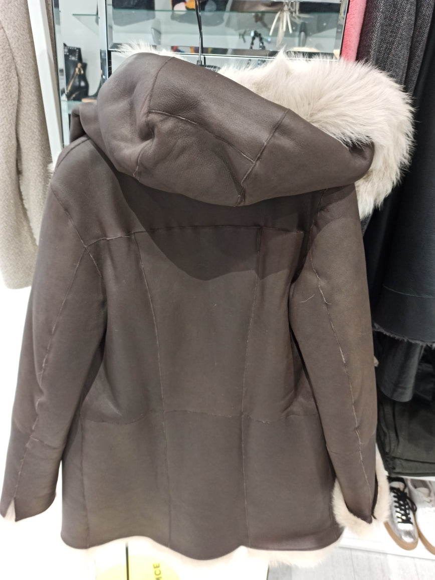 ventcouvert manteau peau capuche chocolat reversible