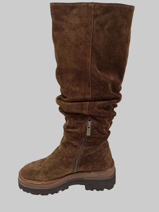 bruno premi bottes plates en cuir camocio plissées chocolat