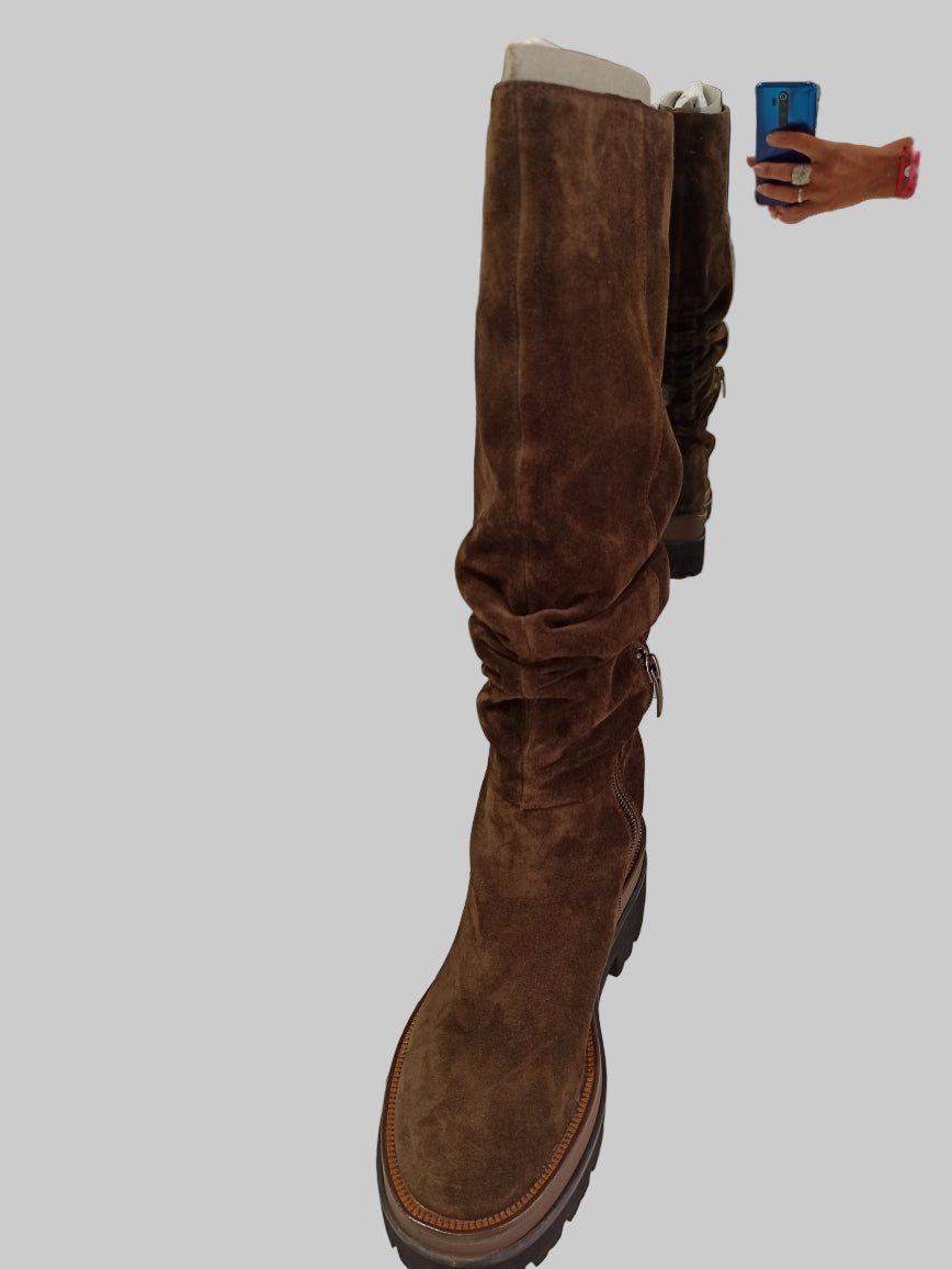 bruno premi bottes plates en cuir camocio plissées chocolat