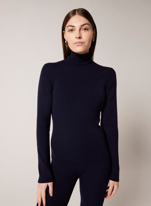 notshy pull col roulé haga cotelé bleu nuit