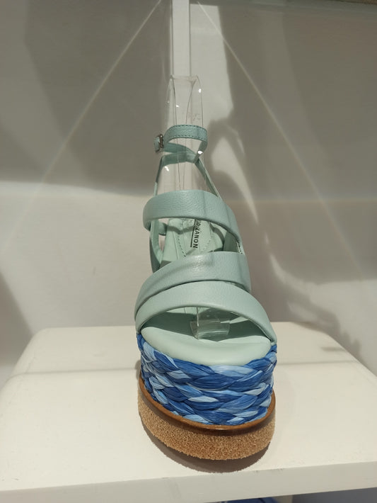 elvio zanon sandale cuir compensée bleue