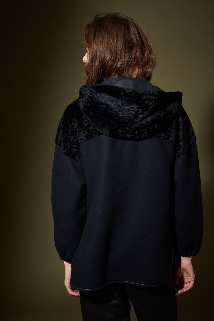 ventcouvert parka drap de laine et peau mouton navy