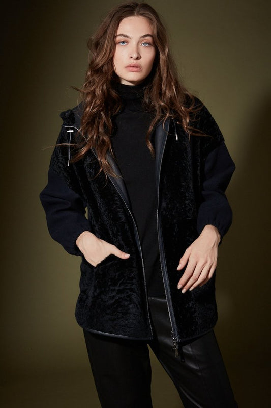 ventcouvert parka drap de laine et peau mouton navy