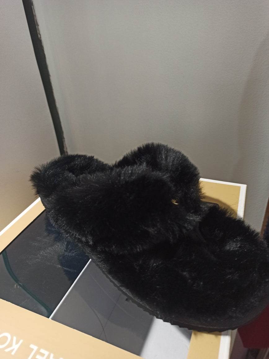 Michael Kors Chaussons Entre-Doigts Femme En Fausse Fourrure Noire Extra-Douce, Tong Hiver – chaussons entre-doigts femme style tong, confort douillet pour la maison