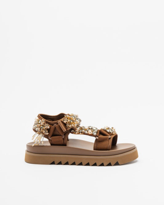NAN-KU Sandale brown avec cories et strass
