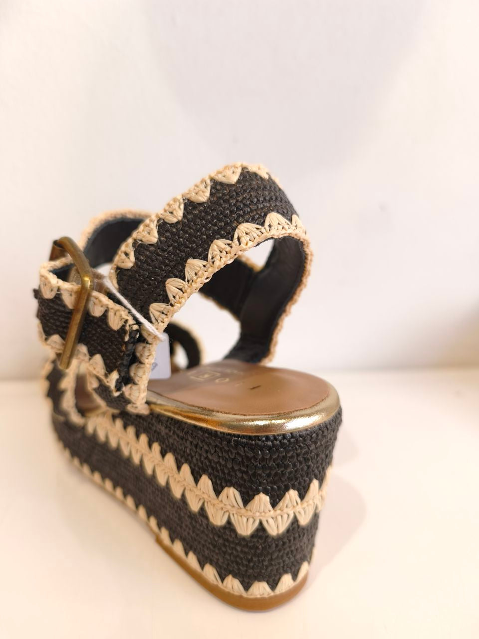 Sandales Compensées Noires Fiorina En Raphia Tissé - Talon de 8 cm, 100% Fabriqué en Italie (Copie)