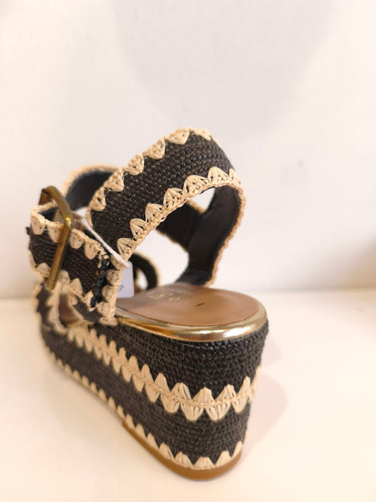 Sandales Compensées Noires Fiorina En Raphia Tissé - Talon de 8 cm, 100% Fabriqué en Italie (Copie)