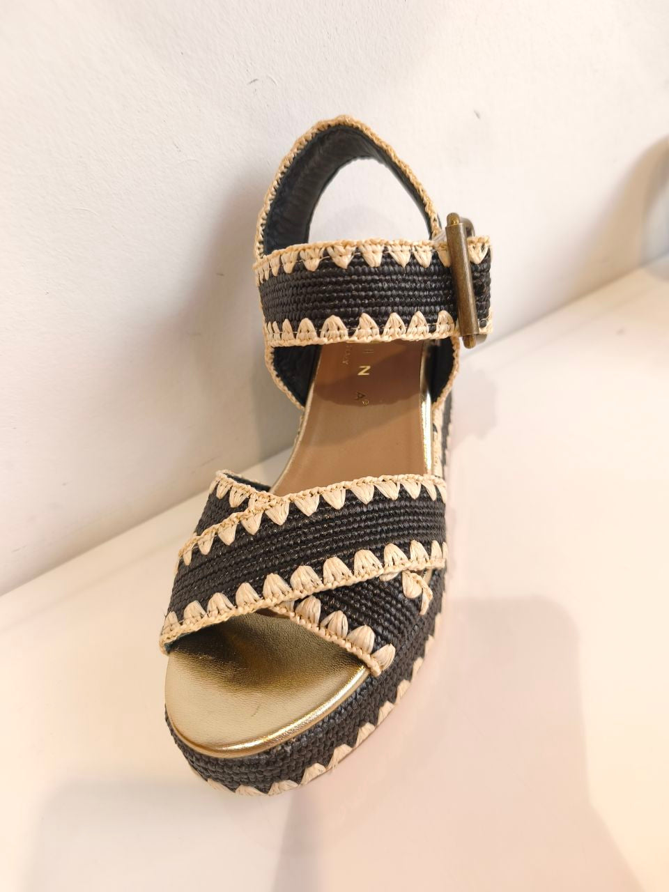 Sandales Compensées Noires Fiorina En Raphia Tissé - Talon de 8 cm, 100% Fabriqué en Italie (Copie)