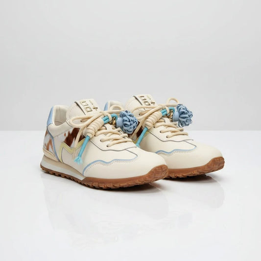 Baskets Gio+ la basket cuir blanc bleu avec détails contrastants et semelle ultra légère