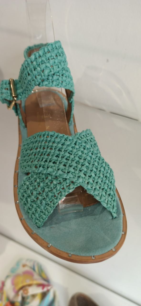 fiorina sandale plate raffia turquoise