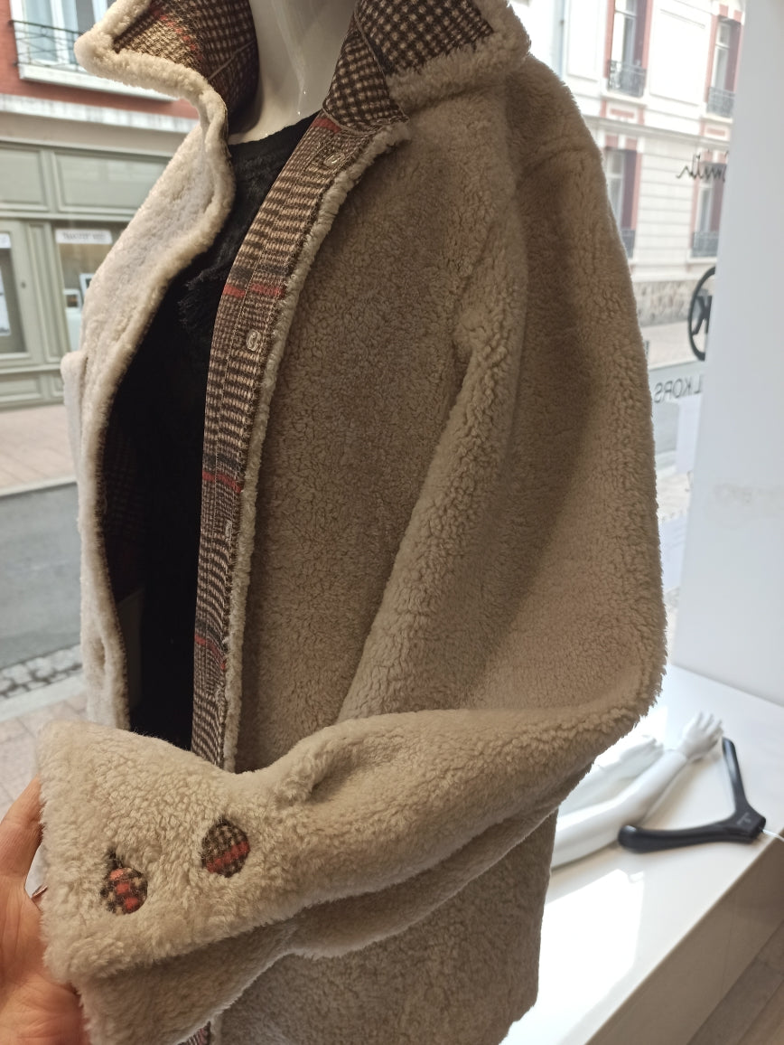 suite 109 manteau, veste peau lainée femme style chemise en peau lainée écrue