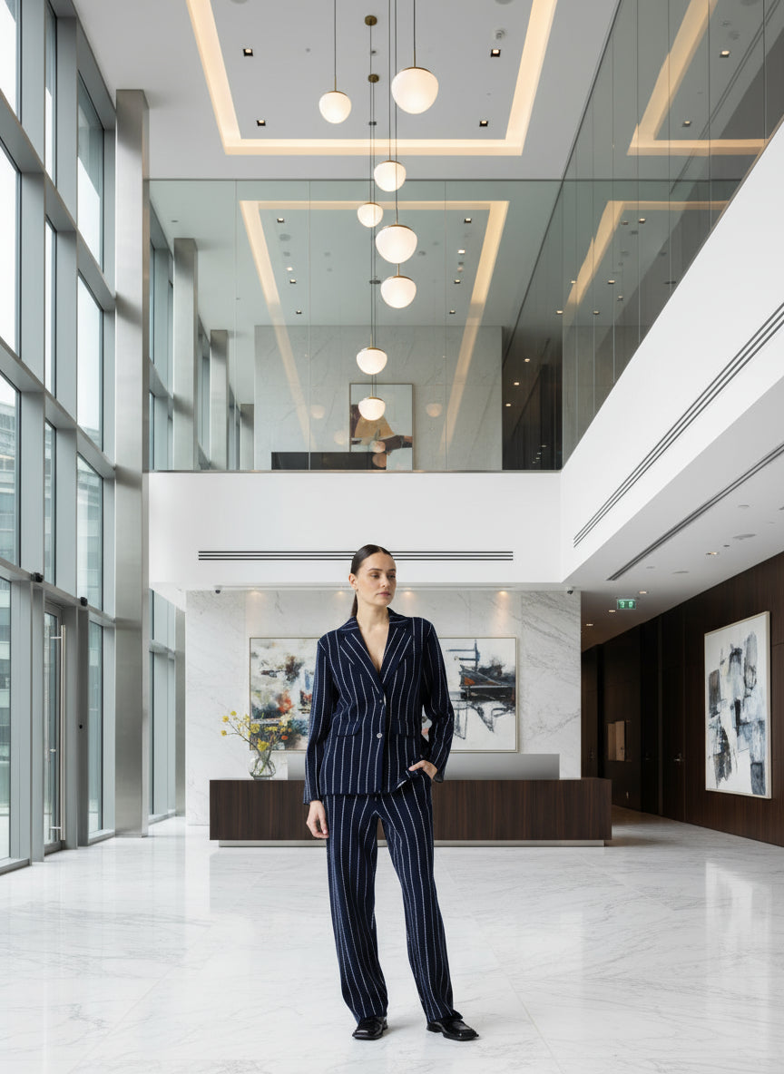 Cette veste blazer Owen marine allie élégance et confort grâce à sa coupe tailleur soulignée par une surpiqûre écrue raffinée. Conçue avec un mélange haut de gamme de 90 % laine et 10 % cachemire, elle vous assure chaleur et douceur tout en renforçant votre allure élégante. Idéale pour sublimer toutes vos tenues, cette pièce essentielle offre une silhouette structurée avec ses deux boutons et revers classiques. Adoptez un style chic et contemporain avec cette veste polyvalente qui vous accompagnera au quoti