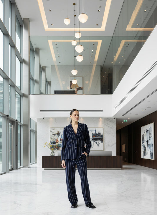 Cette veste blazer Owen marine allie élégance et confort grâce à sa coupe tailleur soulignée par une surpiqûre écrue raffinée. Conçue avec un mélange haut de gamme de 90 % laine et 10 % cachemire, elle vous assure chaleur et douceur tout en renforçant votre allure élégante. Idéale pour sublimer toutes vos tenues, cette pièce essentielle offre une silhouette structurée avec ses deux boutons et revers classiques. Adoptez un style chic et contemporain avec cette veste polyvalente qui vous accompagnera au quoti