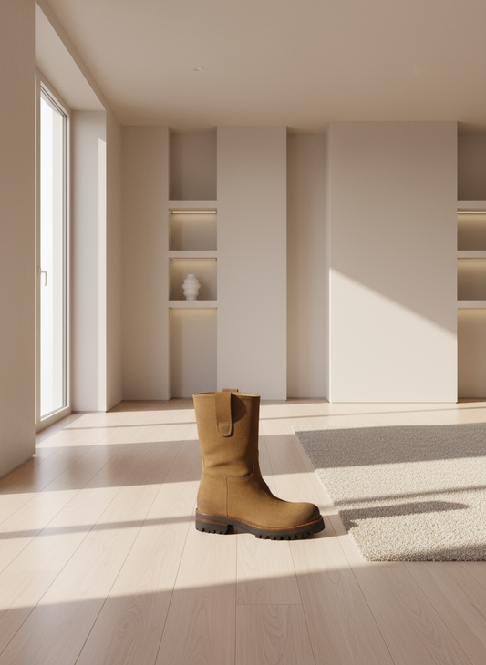 botte camargaise en cuir de bovin daim camel semelle crantée