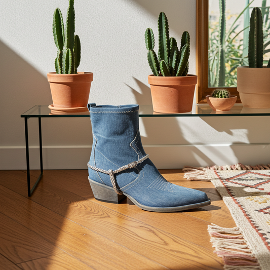 Découvrez les bottines d'été en jean, l'accessoire parfait pour compléter votre garde-robe estivale avec style ! Vendues par MAGASIN 11 BIS, ces bottines allient confort et tendance grâce à leur tissu denim stretch de haute qualité. Que vous les portiez avec une robe légère, un short en denim ou une jupe fluide, vous serez assurée de faire sensation.