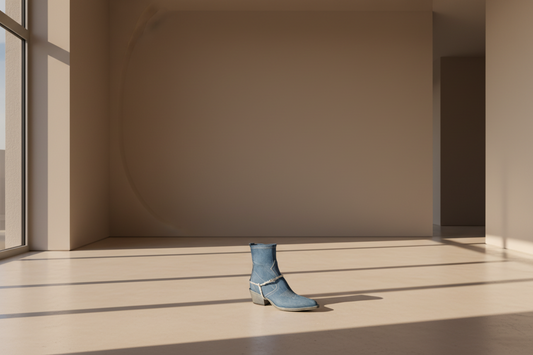 Boots en tissu jean stretch, doublure et semelle de marche en cuir. La santiag parfaite pour l'été