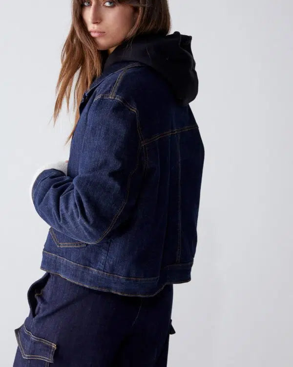 Veste En Jean Doublée Moonage Avec Doublure Amovible En Fausse Peau D’Agneau, veste en jean doublée avec épaulettes et boutons