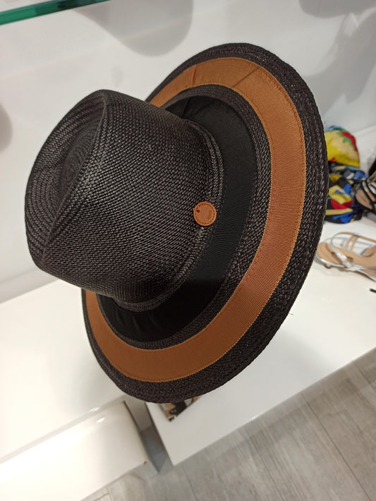 catarzi chapeau paille noir et camel tressé main