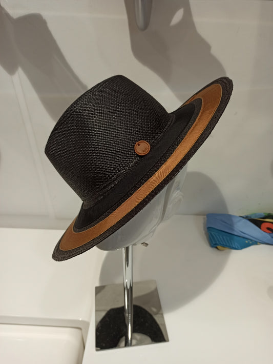 catarzi chapeau paille noir et camel tressé main