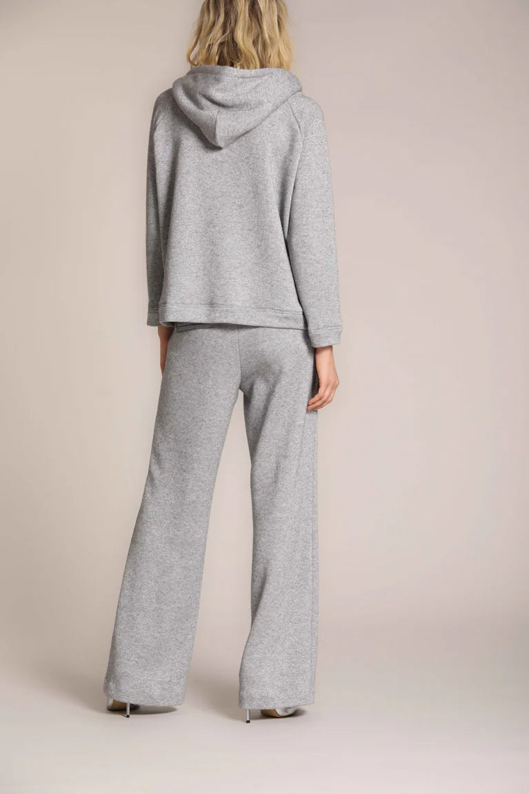 Pantalon Chino Femme Mason's Gris En Jersey Brossé Avec Lurex Argenté Coupe Droite Taille Élastique, détail du tissu et du lurex argenté