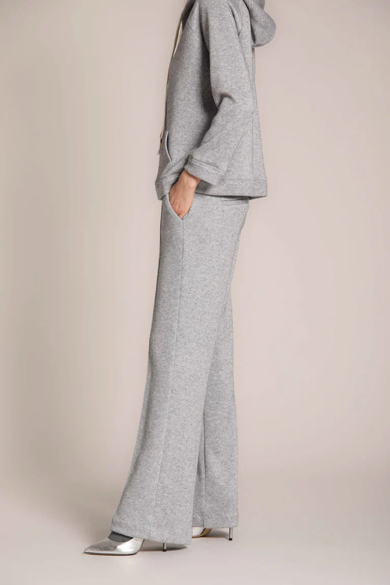 Pantalon Chino Femme Mason's Gris En Jersey Brossé Avec Lurex Argenté Coupe Droite Taille Élastique, vue de face