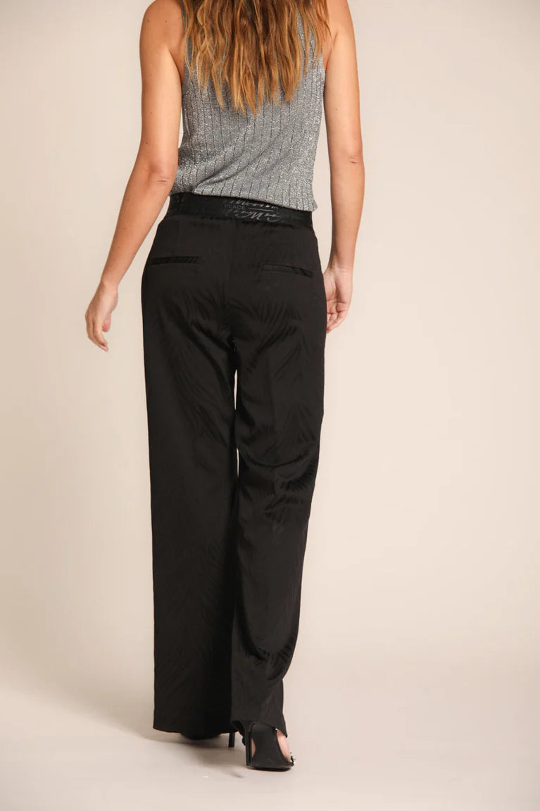 Mason's pantalon noir, pantalon noir taille élastique femme avec poches arrière à rabat