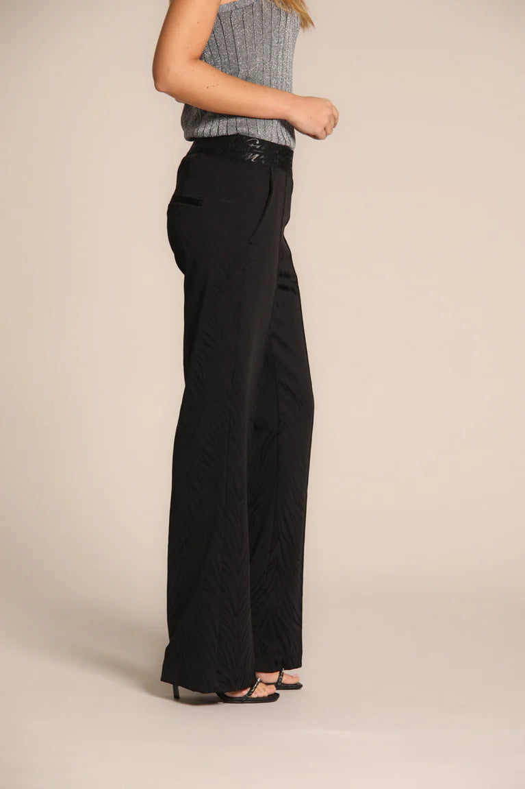Mason's pantalon noir, pantalon noir taille élastique femme avec imprimé zèbre et ceinture logo