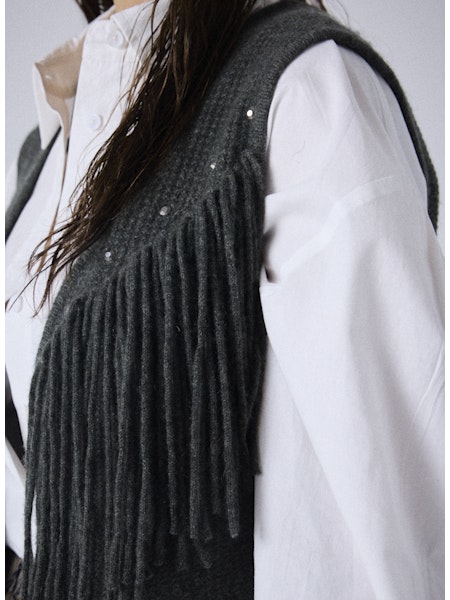 notshy gilet cachemire  à franges et clous  lowen 100% cachemire 2 fils jauge