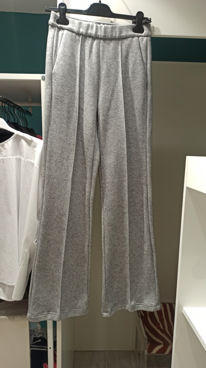 Pantalon Chino Femme Mason's Gris En Jersey Brossé Avec Lurex Argenté Coupe Droite Taille Élastique, détail de la taille élastique