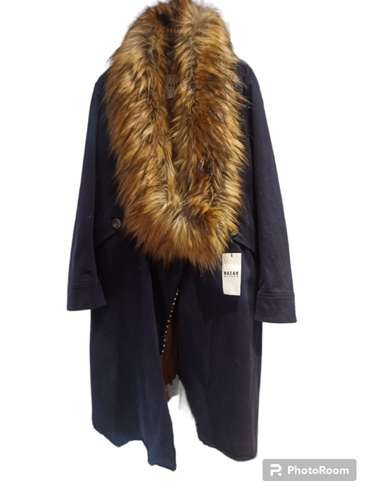 Parka Oversize Bazar Deluxe Bleu Marine Avec Gilet Détachable et Col Fausse Fourrure