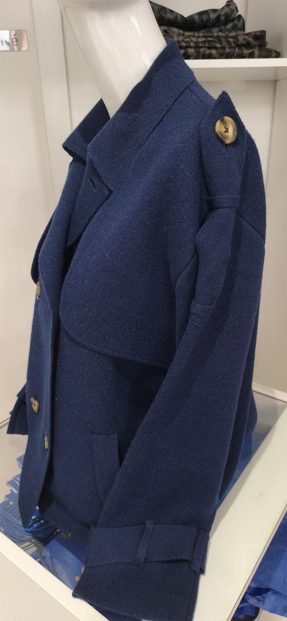 notshy veste marine talita, veste maille femme marine à quatre boutons et deux poches