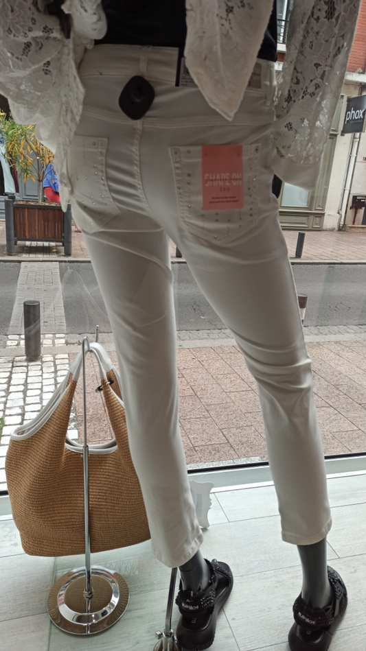 zerres jean blanc poches arriere strassees