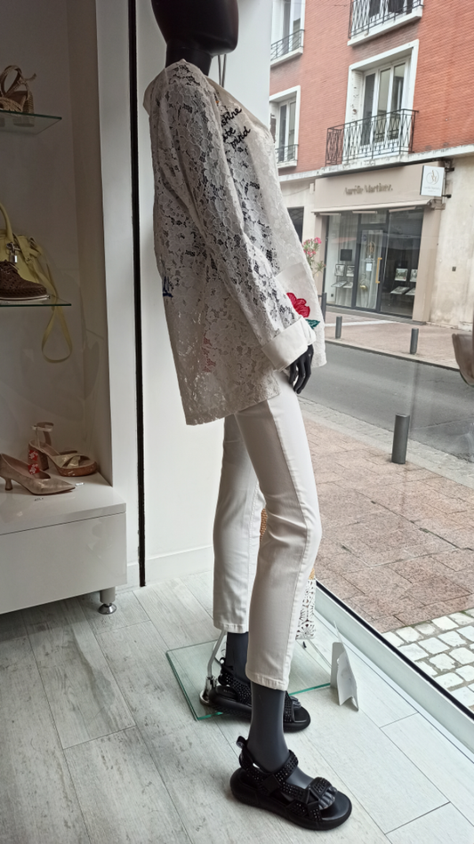 zerres jean blanc poches arriere strassees