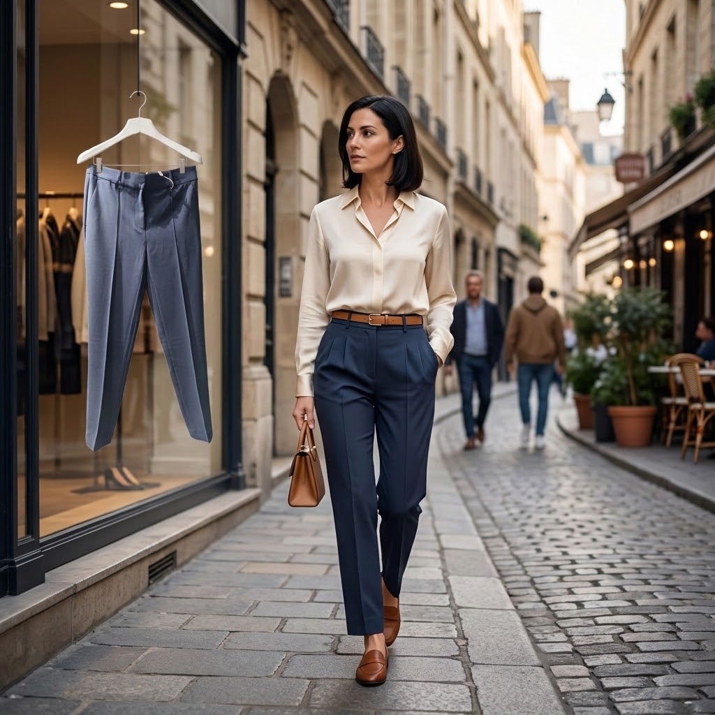 Michael Kors Pantalon Droit Bleu Nuit En Crêpe Triacétate Polyester Classique Chic, pantalon droit bleu nuit, vue de face